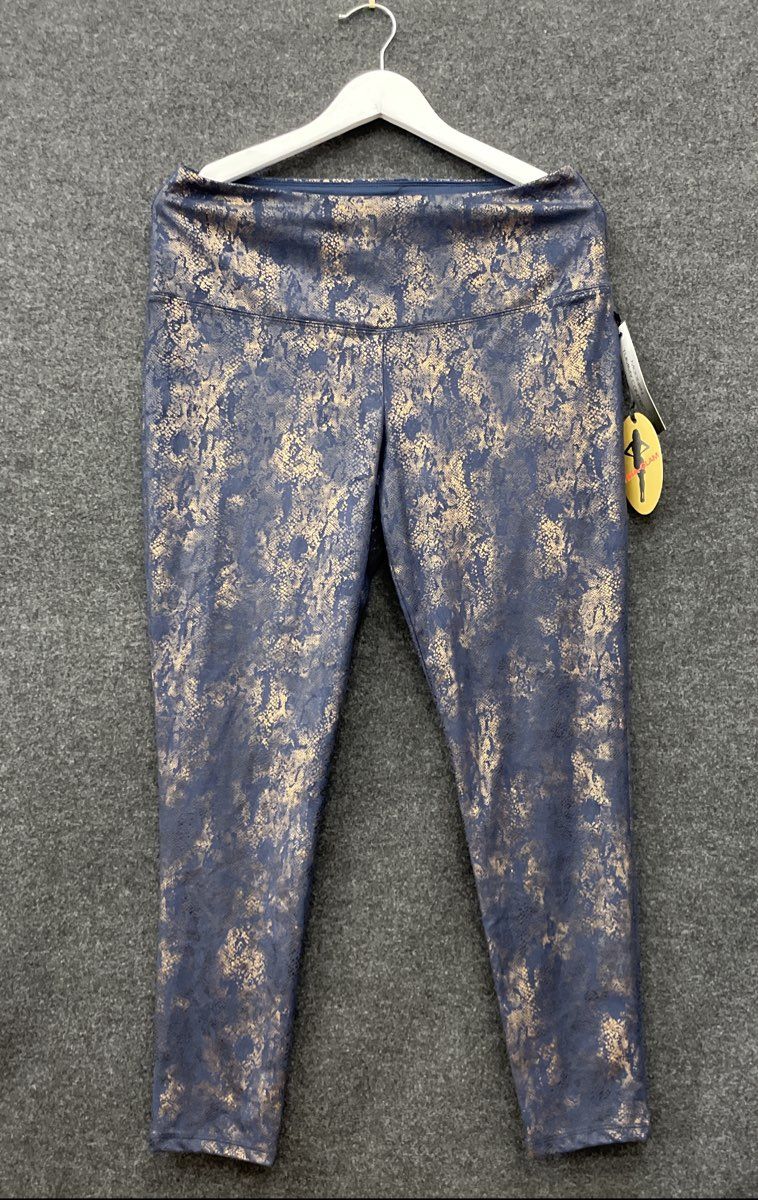 Mono B Black Gold Snake Foil Print High-Waist Tummy Control Leggings Sz L NWT