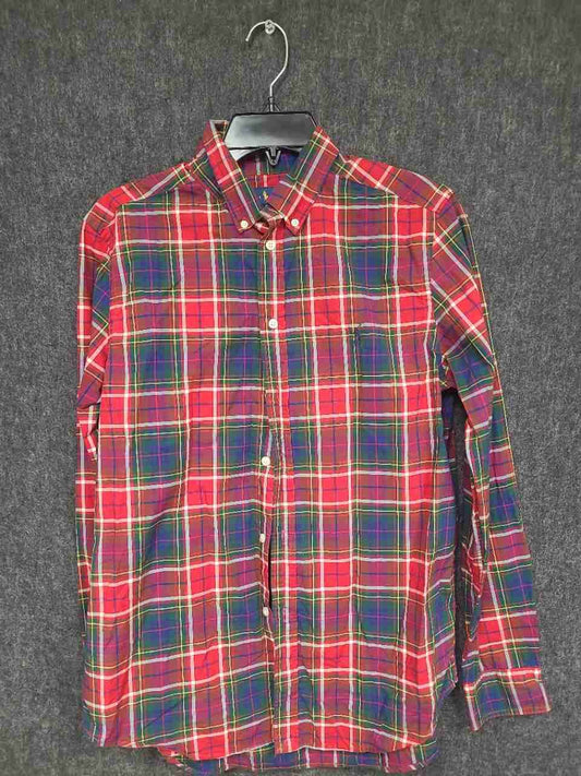 Ralph Lauren Boys Red Multi Plaid Button Down Shirt Natural Stretch Sz XL 18-20