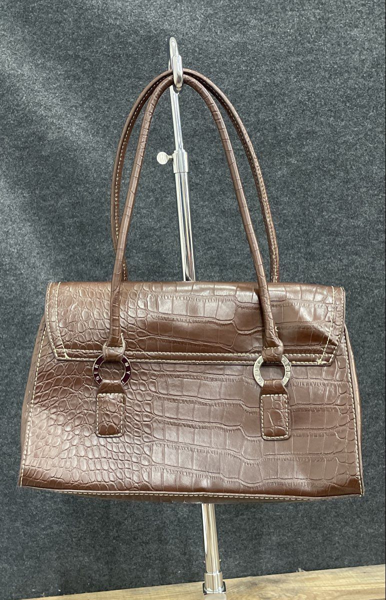 Tommy Hilfiger Brown Croc Embossed Leather Shoulder Bag Satchel Vintage