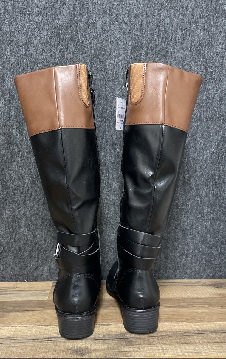 St. John's Bay Douglas Black Cognac Knee-High Riding Boots NWT Size 6.5