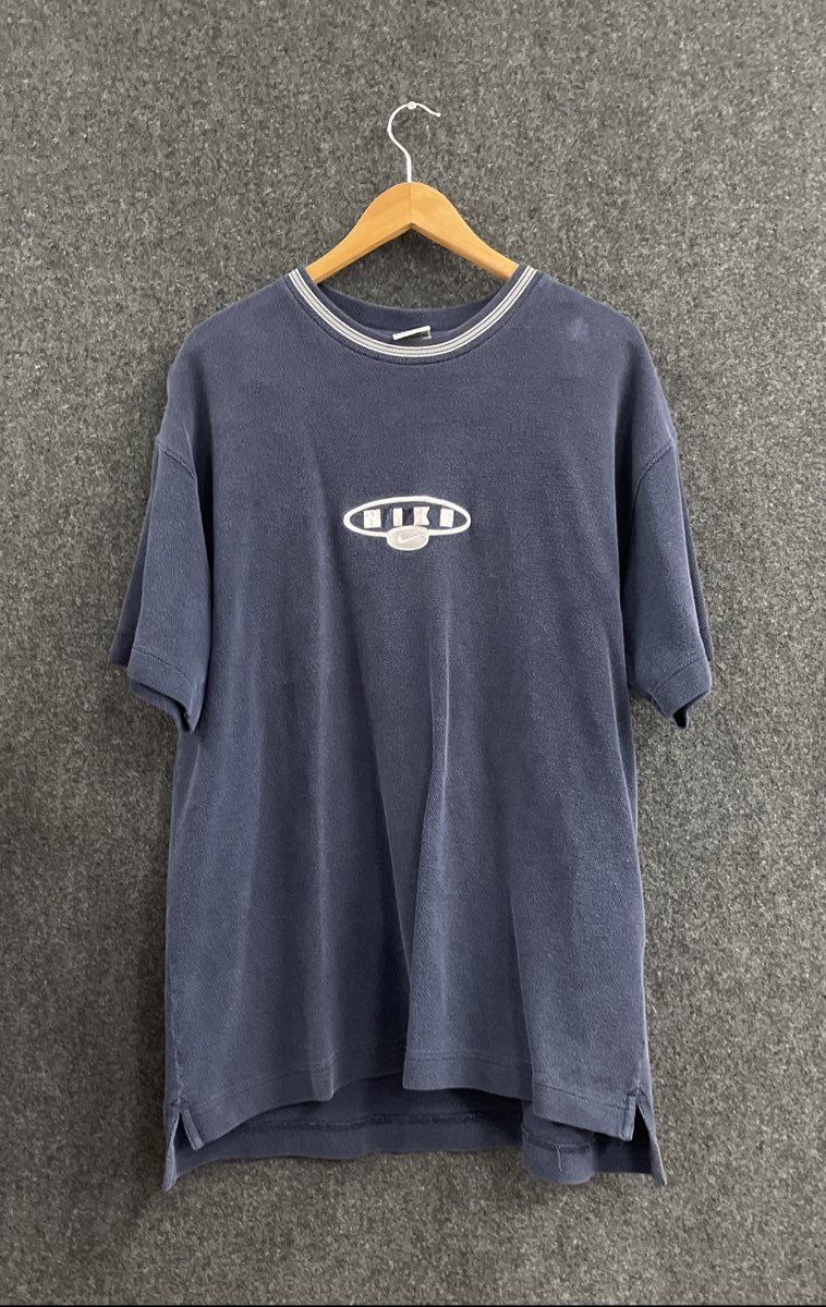 Vintage 90s Nike Men's Navy Blue Embroidered Center Logo Pique Shirt Sz L
