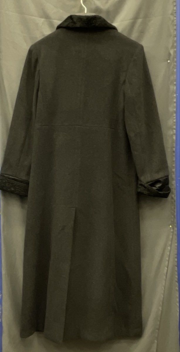 Vintage 90s John Caruana Women's Black Merino Wool Faux Lamb Trench Coat Size 14