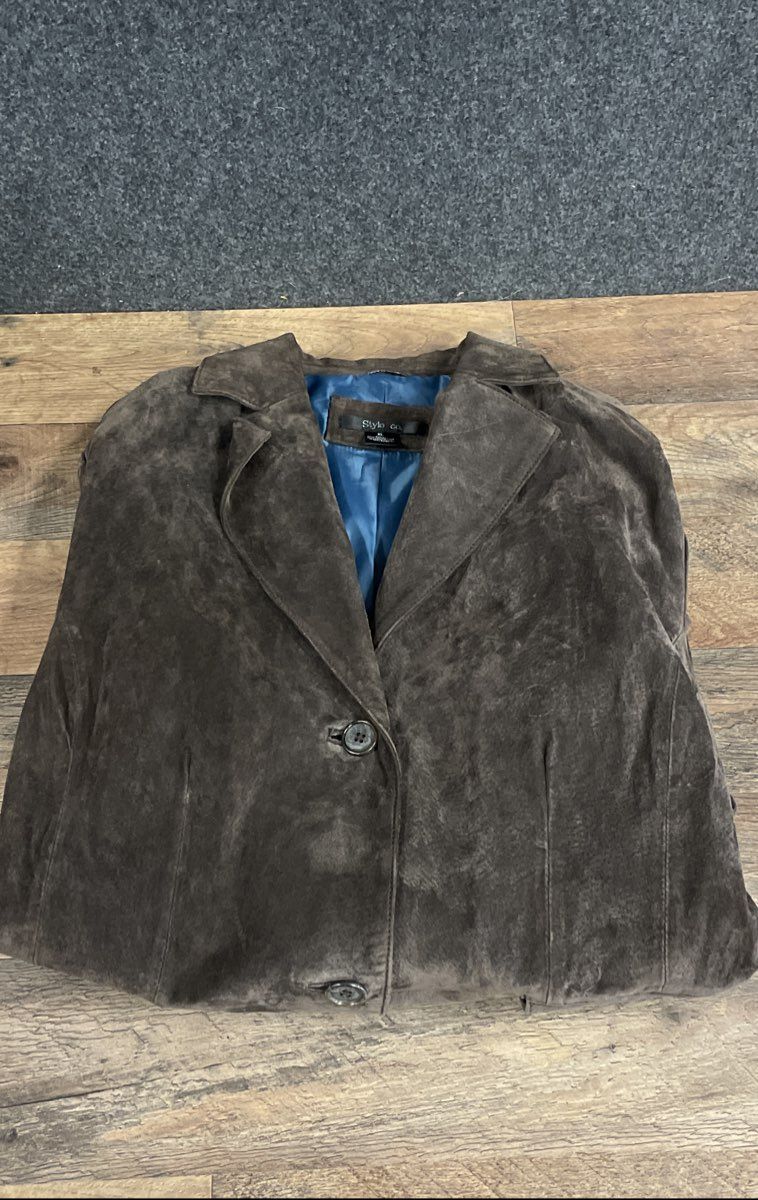 Style & Co. Women's Brown Genuine Leather Suede Blazer Coat Jacket Sz XL