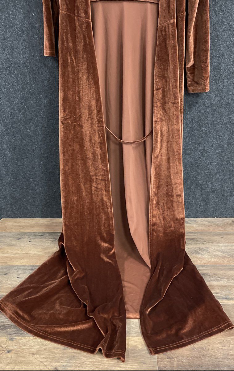 Baltic Born Women's Rust Brown Velvet Esme Maxi Duster Cardigan Jacket Sz S