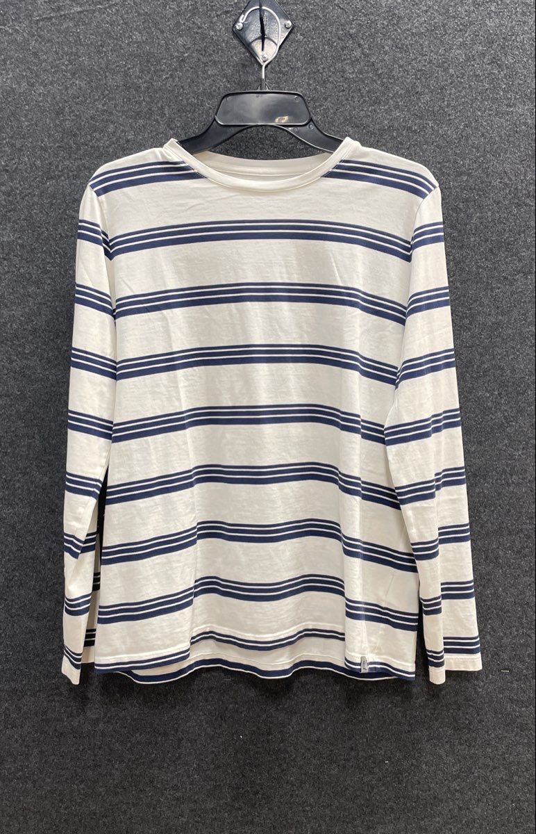 Lands' End Boys Navy Blue White Striped Long Sleeve Cotton T-Shirt Sz L 14-16