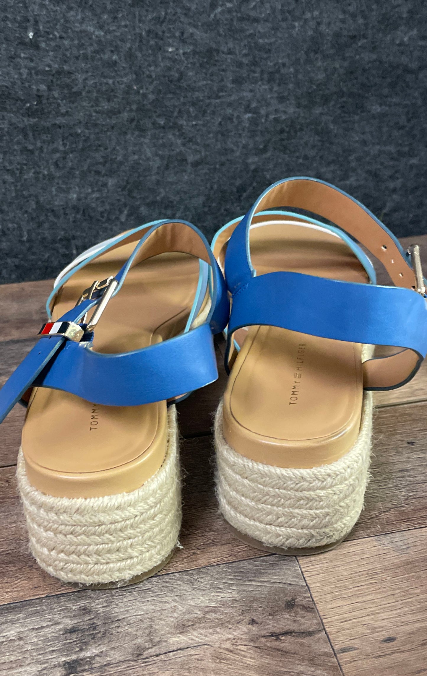 Tommy Hilfiger Blue White Espadrille Platform Wedge Sandals Women's Size 9M
