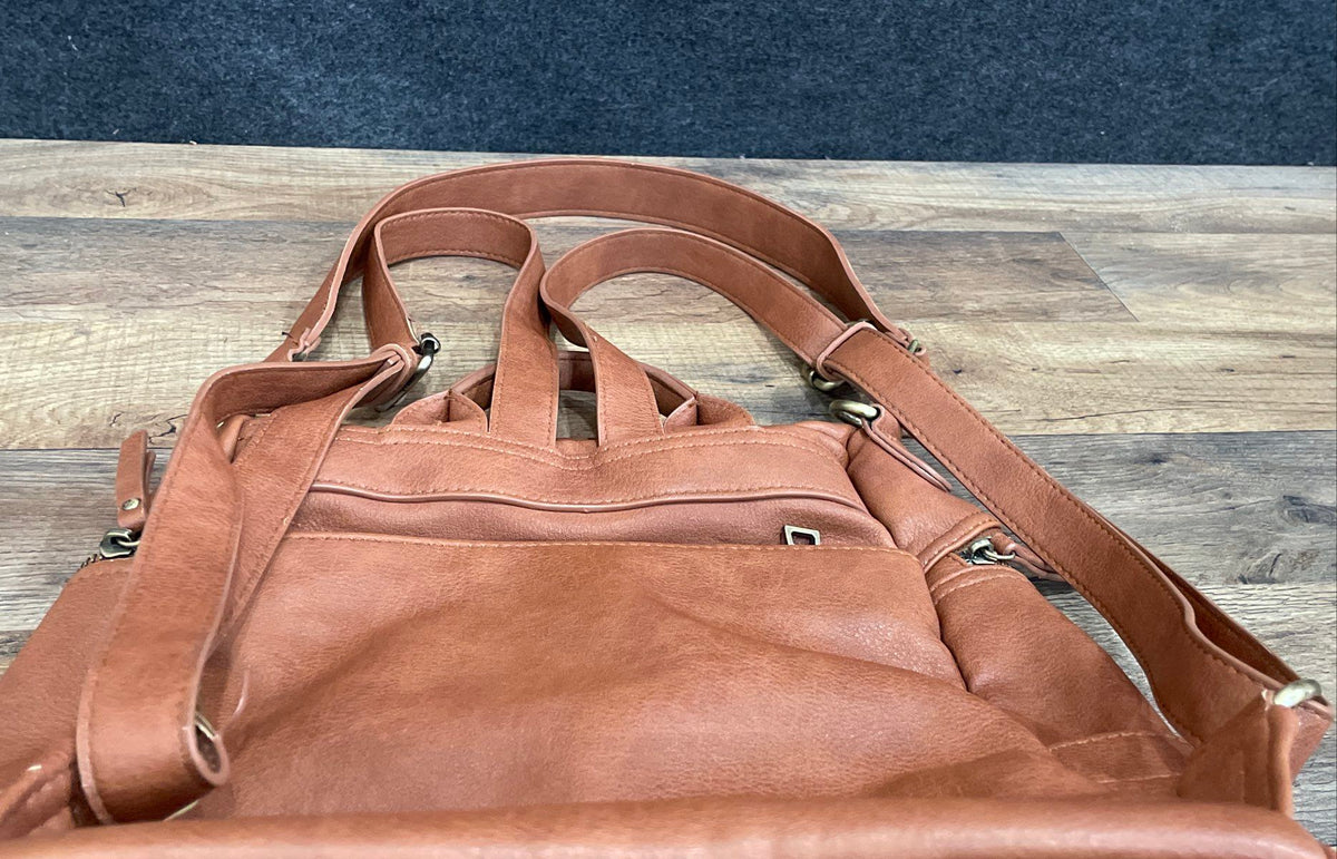 Miztique Brown Leather Convertible Backpack Shoulder Bag Gold Hardware