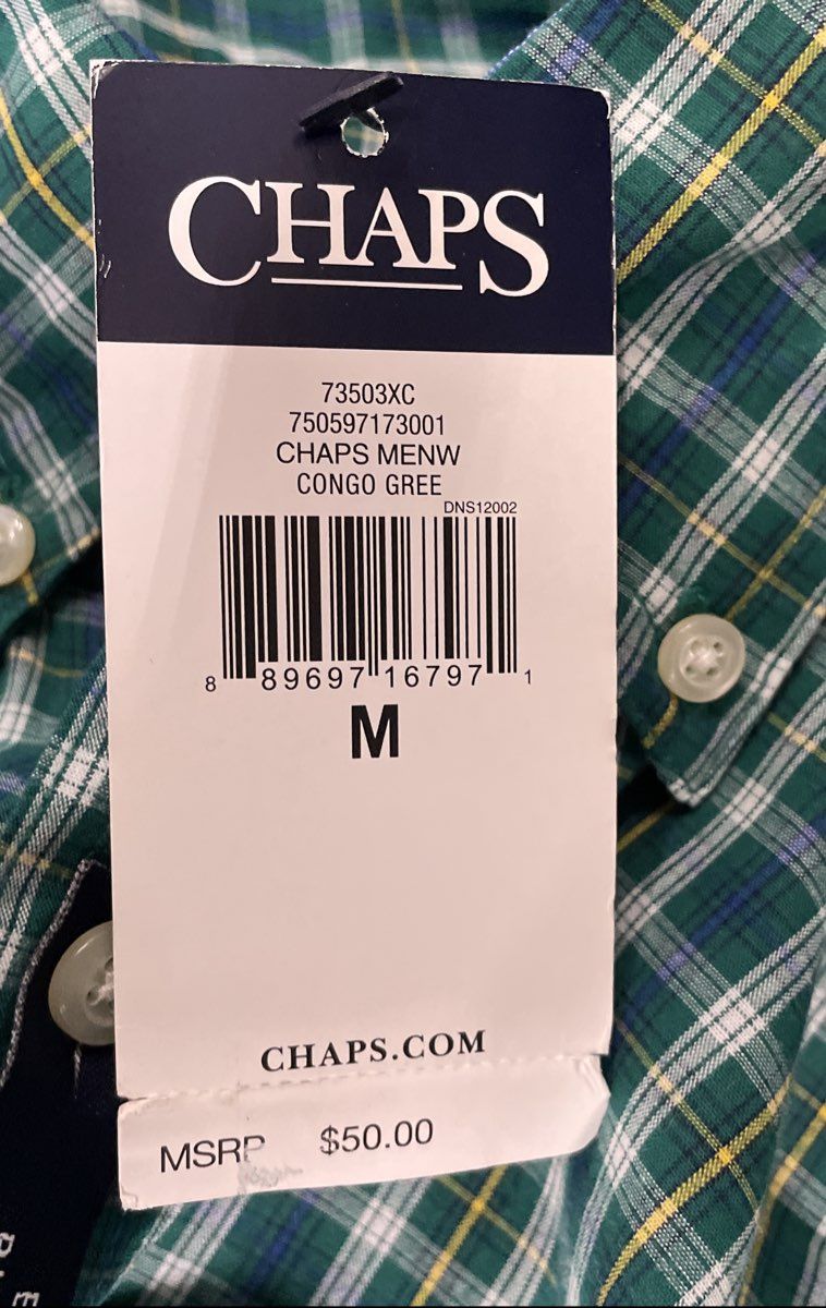 Chaps Men's Congo Green Plaid Short Sleeve Easy Care Button Down Shirt Sz M NWT