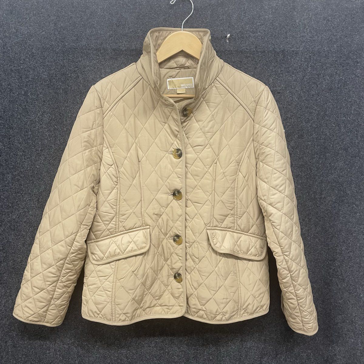 MICHAEL Michael Kors Women's Beige Diamond Quilt Button Front Jacket Sz L
