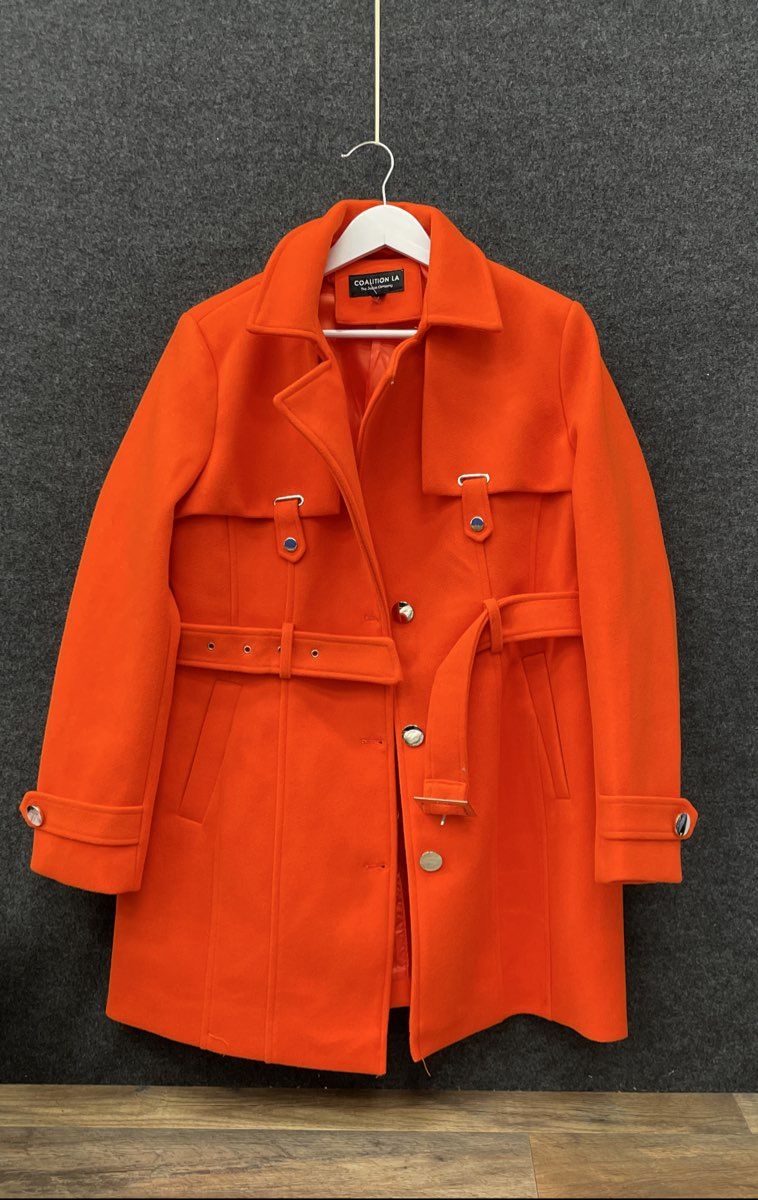 Coalition LA Women's Orange Belted Mid-Length Trench Coat Sz XL