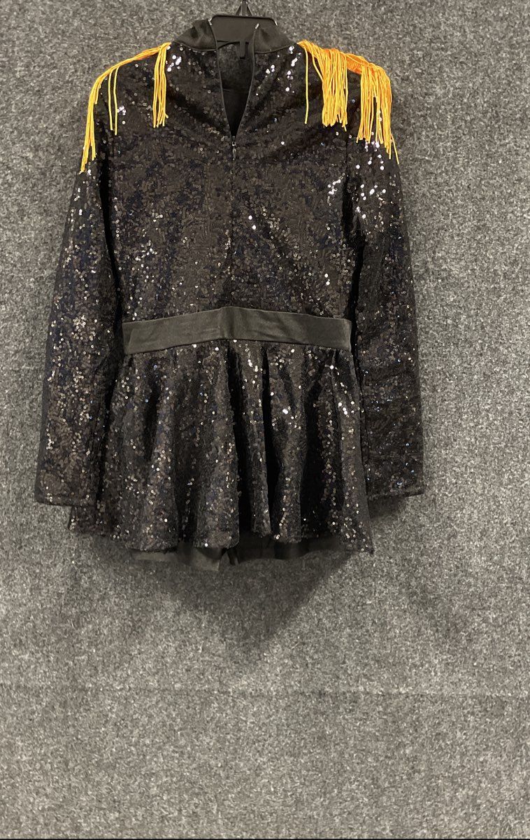 iEFiEL Girls Black Gold Sequined Circus Ringmaster Costume Dress NWT Sz 10