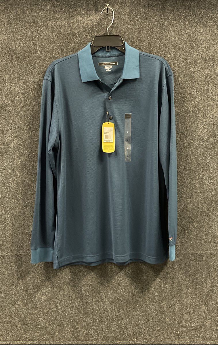Greg Norman Men's Long Sleeve Petrol Blue Technical Performance Polo Sz L NWT