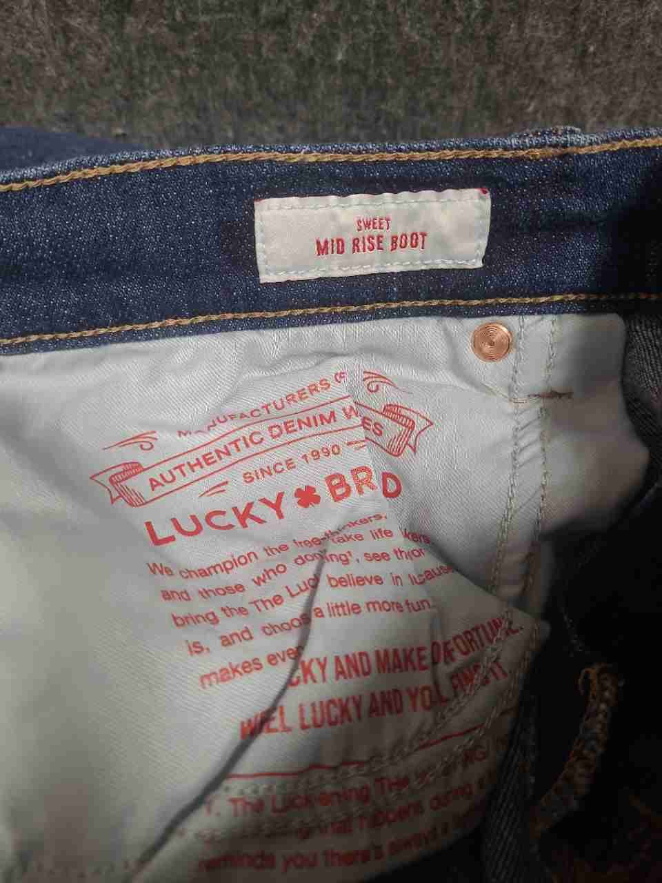 Lucky Brand Women's Sweet Mid Rise Bootcut Jeans Blue Faded Whiskered Sz 14/32