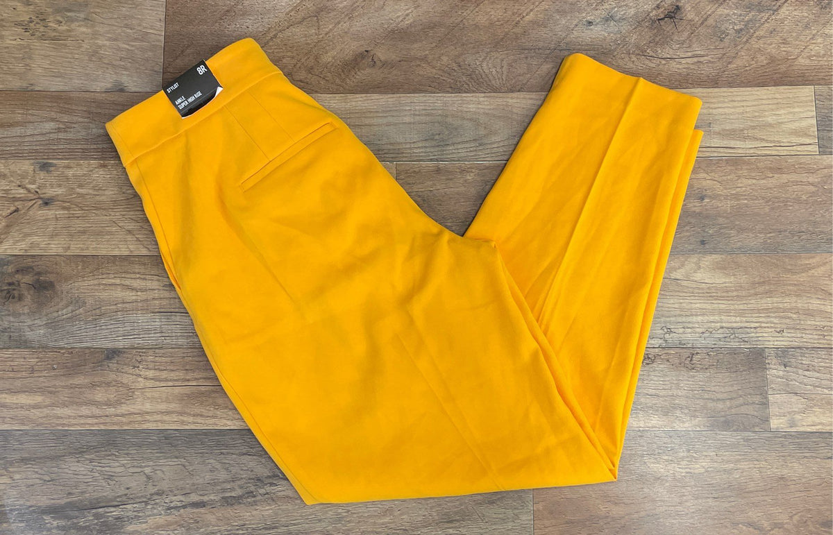 Express Women's Yellow Stylist Ankle Super High Rise Pleated Pants Sz 8R NWT