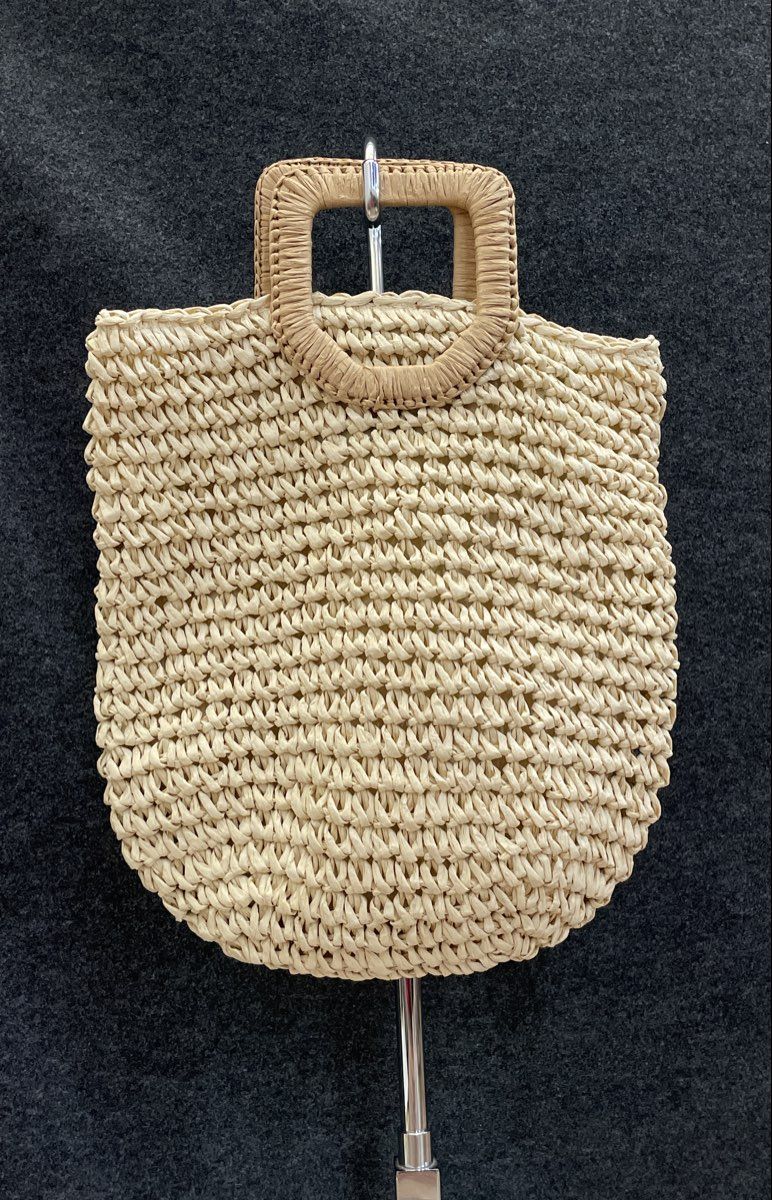 Forever 21 Cream Woven Wooden Top Handle Handbag Tote Bag