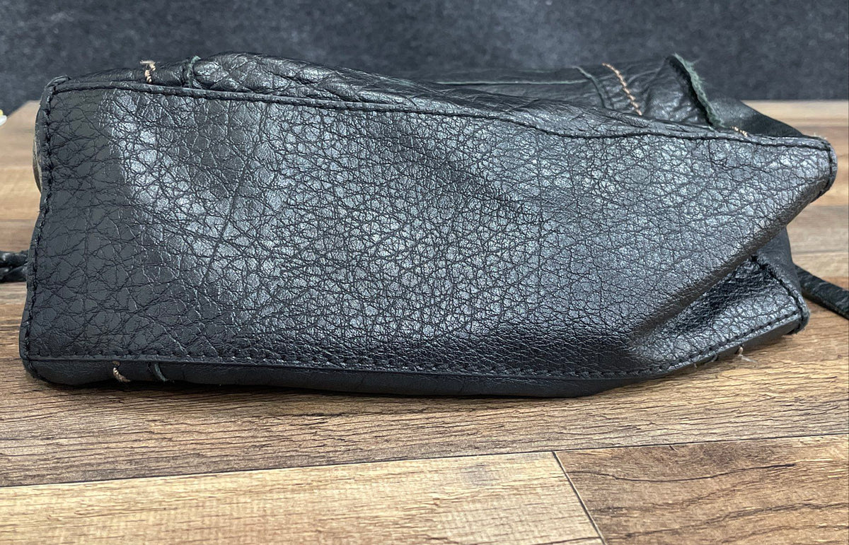 The Sak Black Leather Crossbody Bag Silver Hardware Braided Zipper Pulls