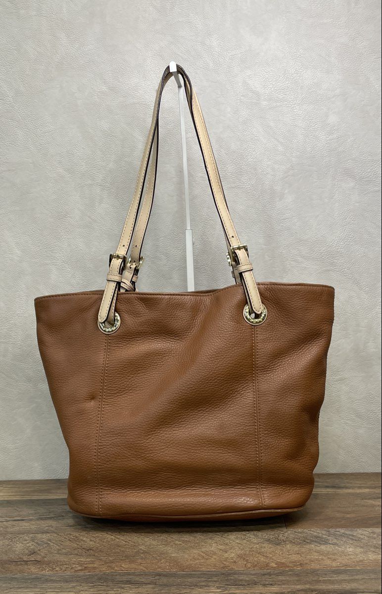 Michael Kors Brown Pebbled Leather Tote Bag Gold Hardware Medium