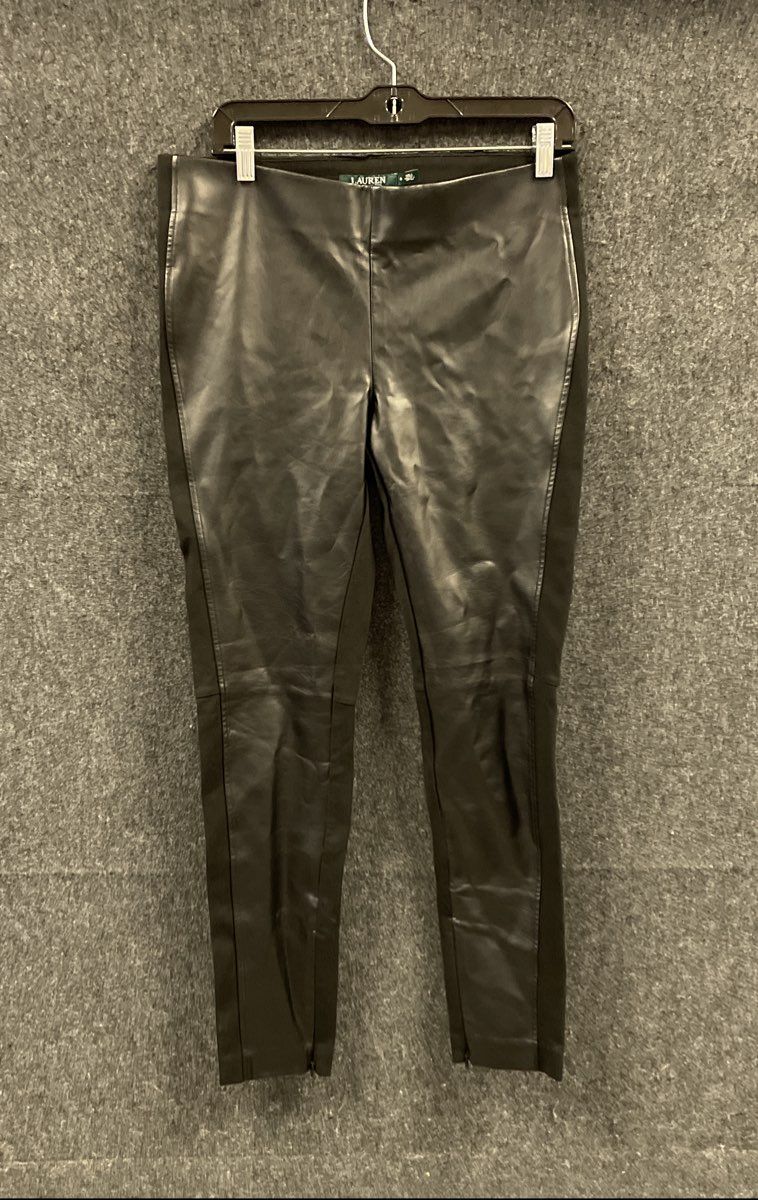 Lauren Ralph Lauren Women's Black Faux Leather Front Skinny Panel Pants Sz 8