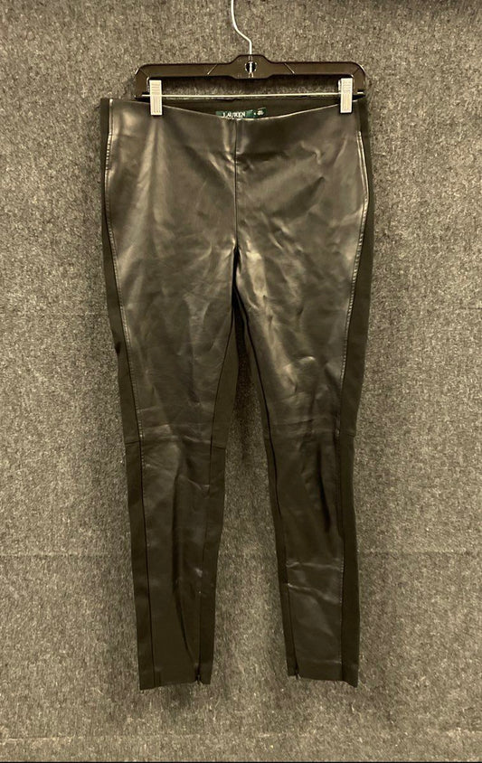 Lauren Ralph Lauren Women's Black Faux Leather Front Skinny Panel Pants Sz 8