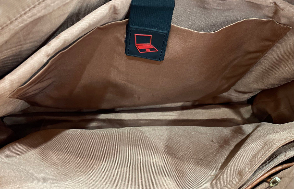 Unbranded Brown Leather Laptop Bag Large Tote Briefcase Gold Hardware