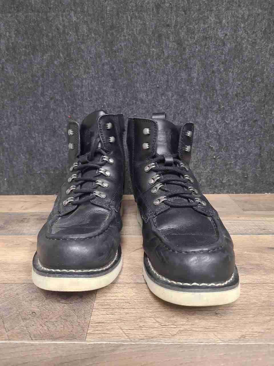 Harley-Davidson Brakeman Black Leather Side Zip Moc Toe Wedge Boots Size 10