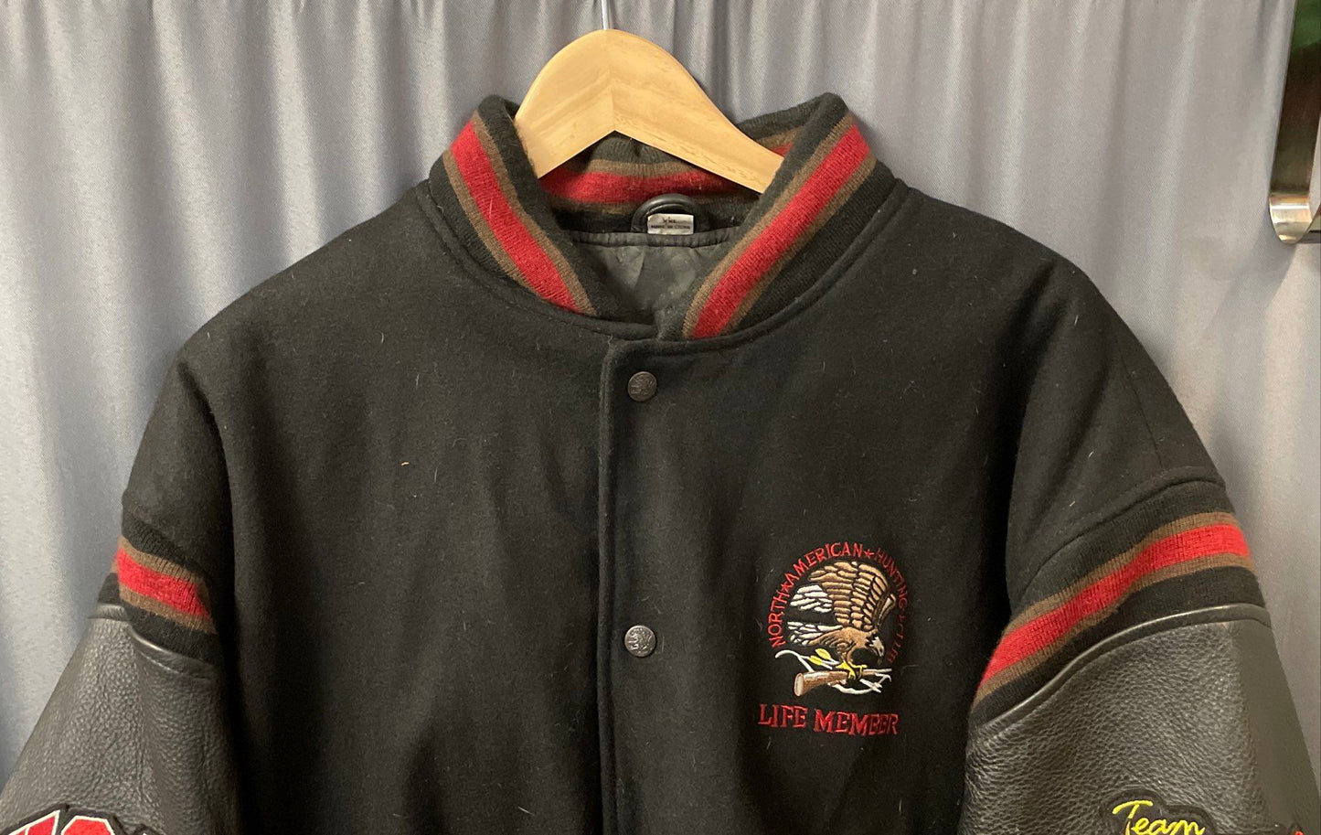 North American Hunting Club Men's Black Wool Leather Varsity Jacket Eagle XXL
