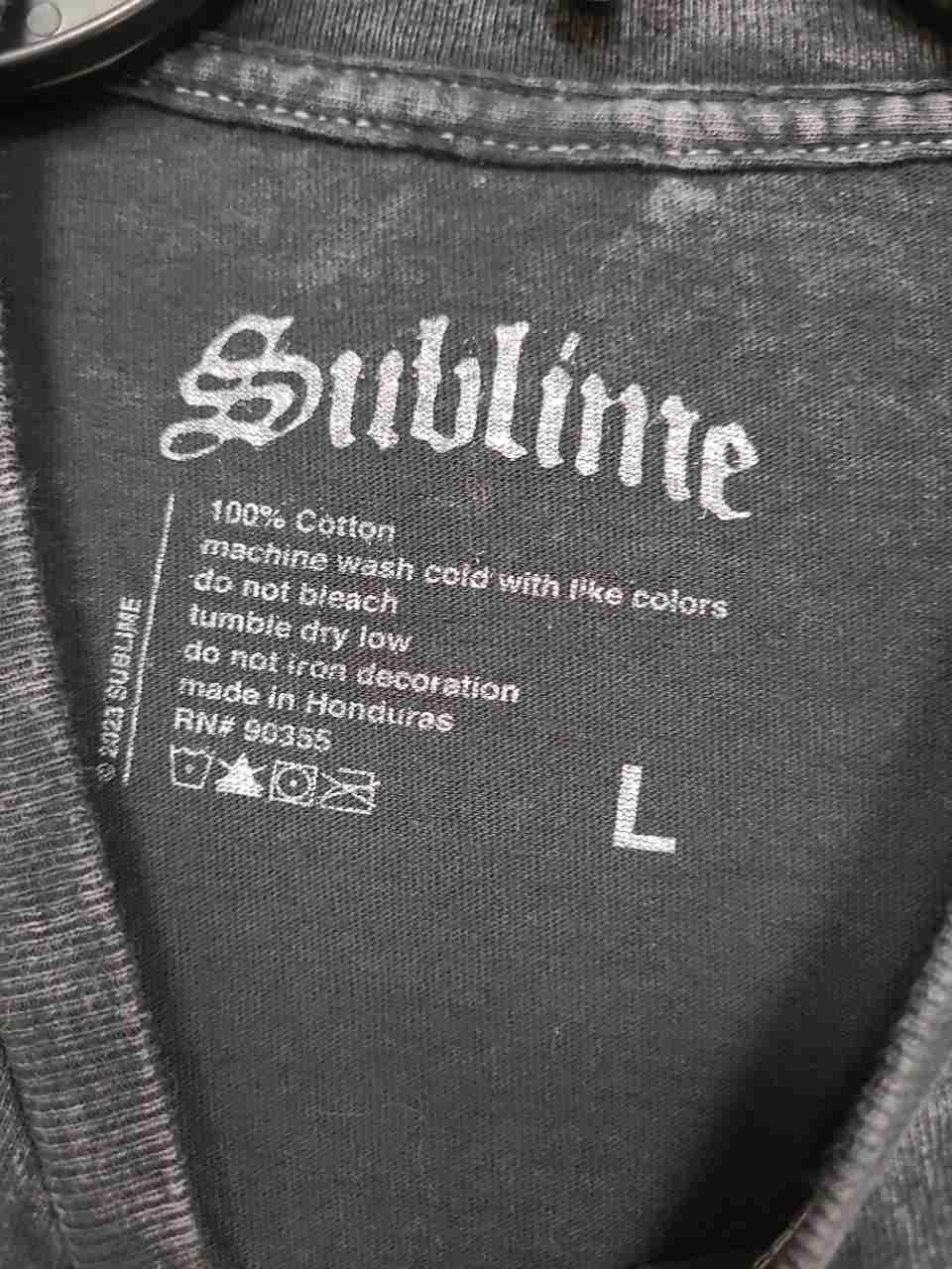 Sublime Men's T-Shirt Black Mineral Wash Neon Sun Graphic Size L