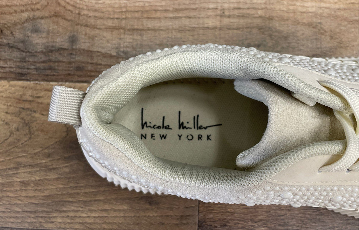 Nicole Miller New York Beaded Cream Platform Fashion Sneakers Women's Size 8.5