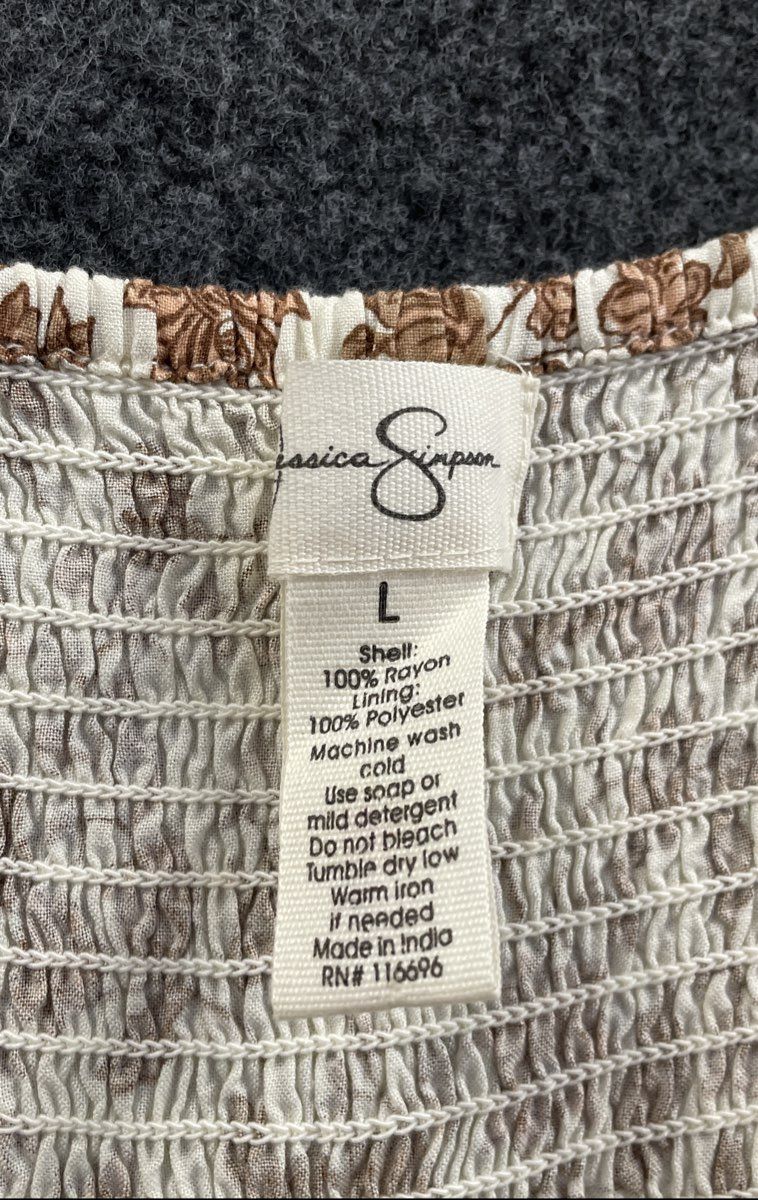 Jessica Simpson Women's Brown White Floral Smocked Puff Sleeve Mini Dress Sz L