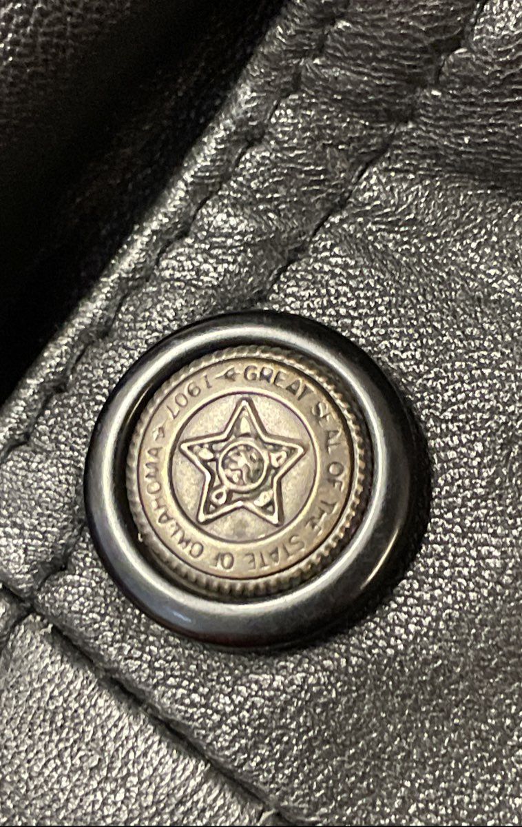 Vintage Oklahoma State Seal Black Leather Hooded Coat Women's Sz L