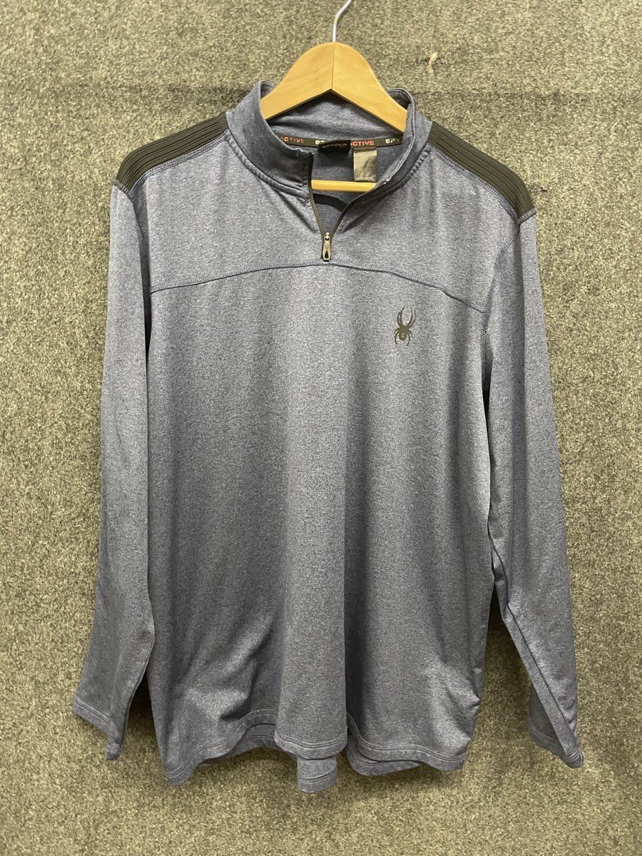 Spyder Men's Quarter Zip Pullover Fleece Blue Heather Ribbed Shoulders Sz L