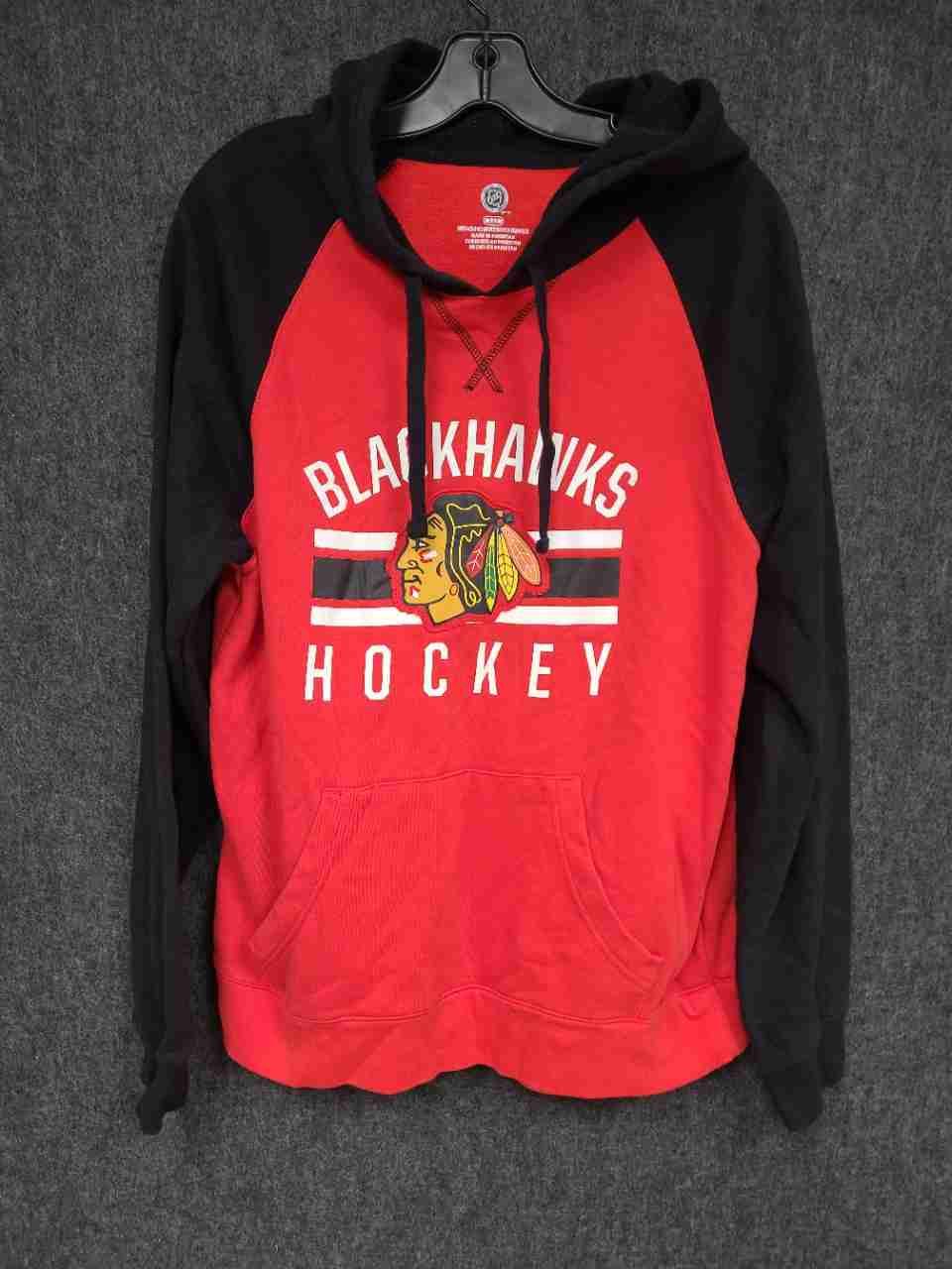 NHL Men's Chicago Blackhawks Hockey Hoodie Red Black Raglan Pullover Sz M