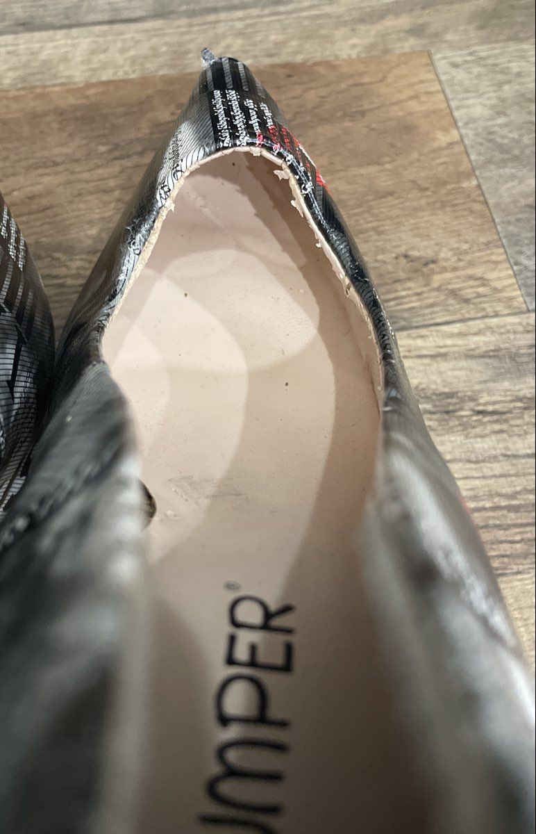Bumper Newspaper Print Graphic Platform Stiletto Pumps Grey Red Size 9