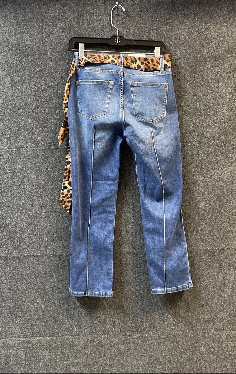 Judy Blue Women's Mid Rise Straight Leg Jeans Leopard Belt Seam Sz 7/28 NWT