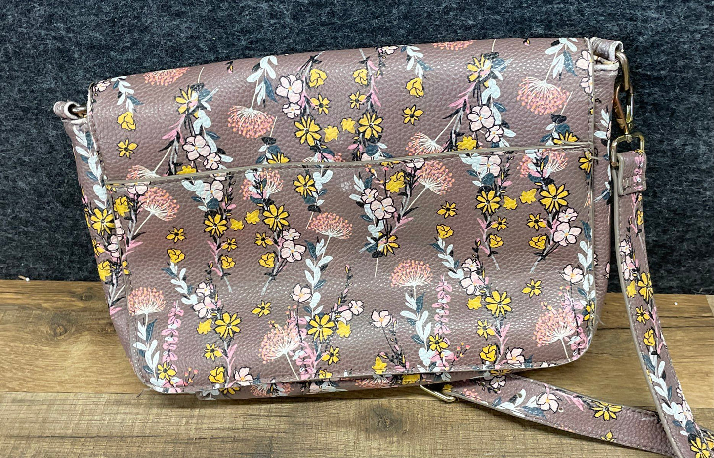 Steve Madden Mauve Brown Floral Faux Leather Crossbody Bag Gold Hardware
