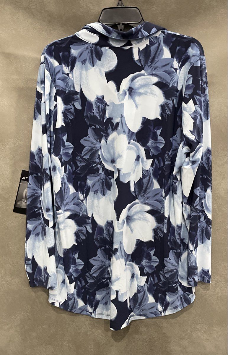 Attitudes by Renee Women's Blue White Floral Button Up Shirt Blouse Sz L NWT