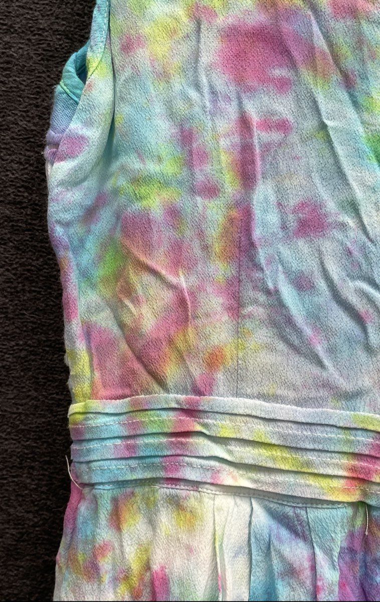 Mustard Seed Women's Pastel Tie Dye Embroidered Bodice Collared Romper Sz M