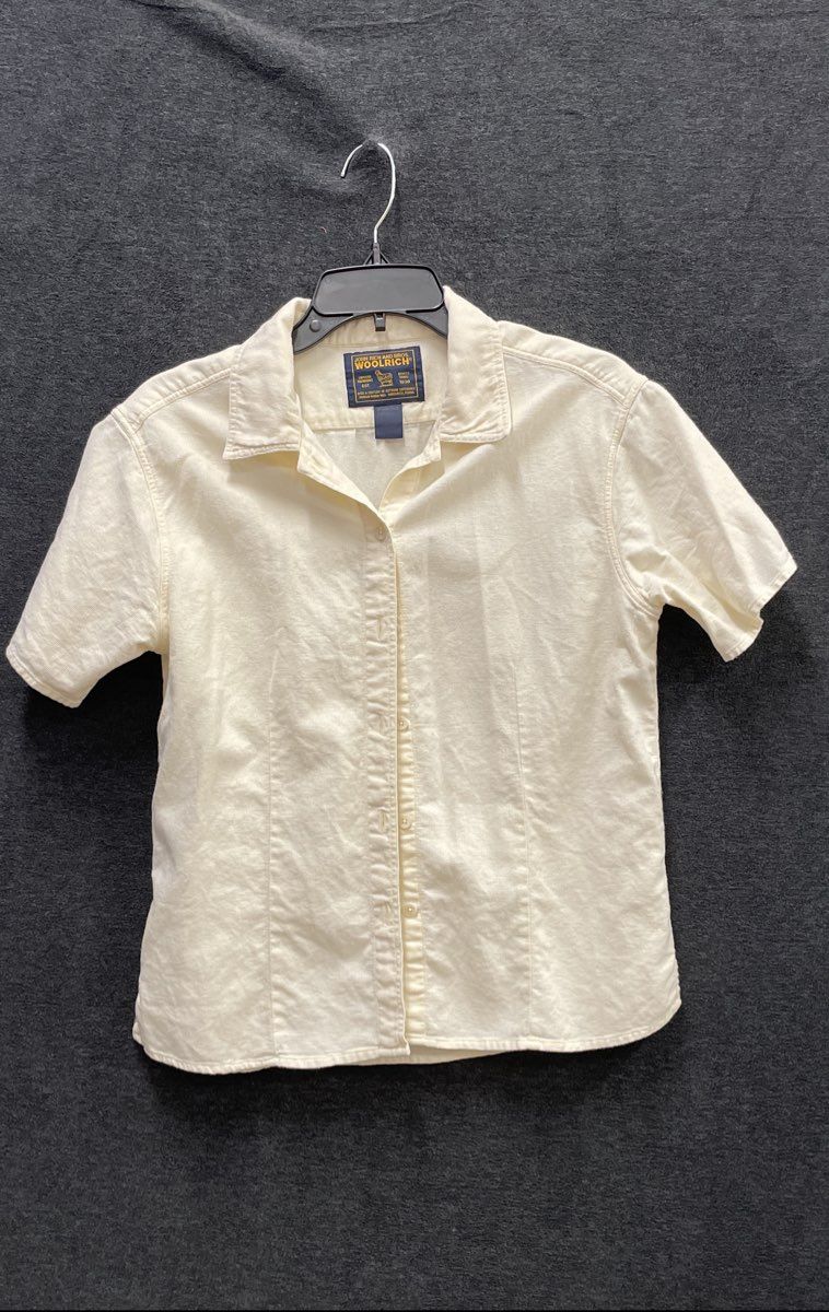 Woolrich Women's Ivory 100% Cotton Short Sleeve Button Up Camp Shirt Sz M