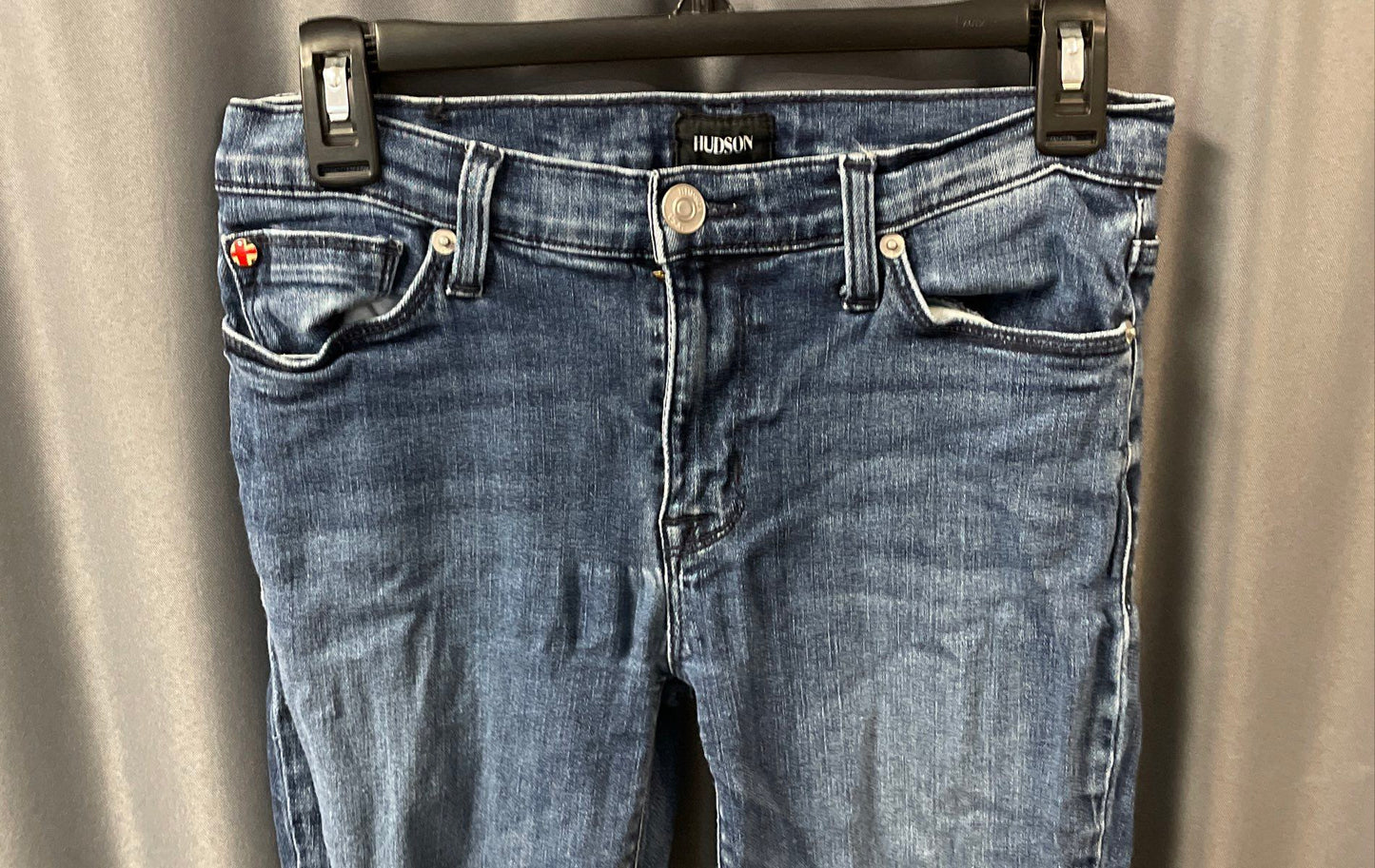 Hudson Women's Blue Skinny Jeans Medium Wash Whiskered Stretch Denim Size 27
