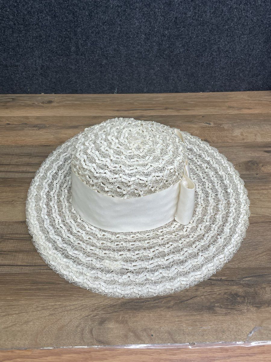 Vintage 60s Phipps New York Paris Wide Brim Woven Straw Sun Hat with Bow Sz OS
