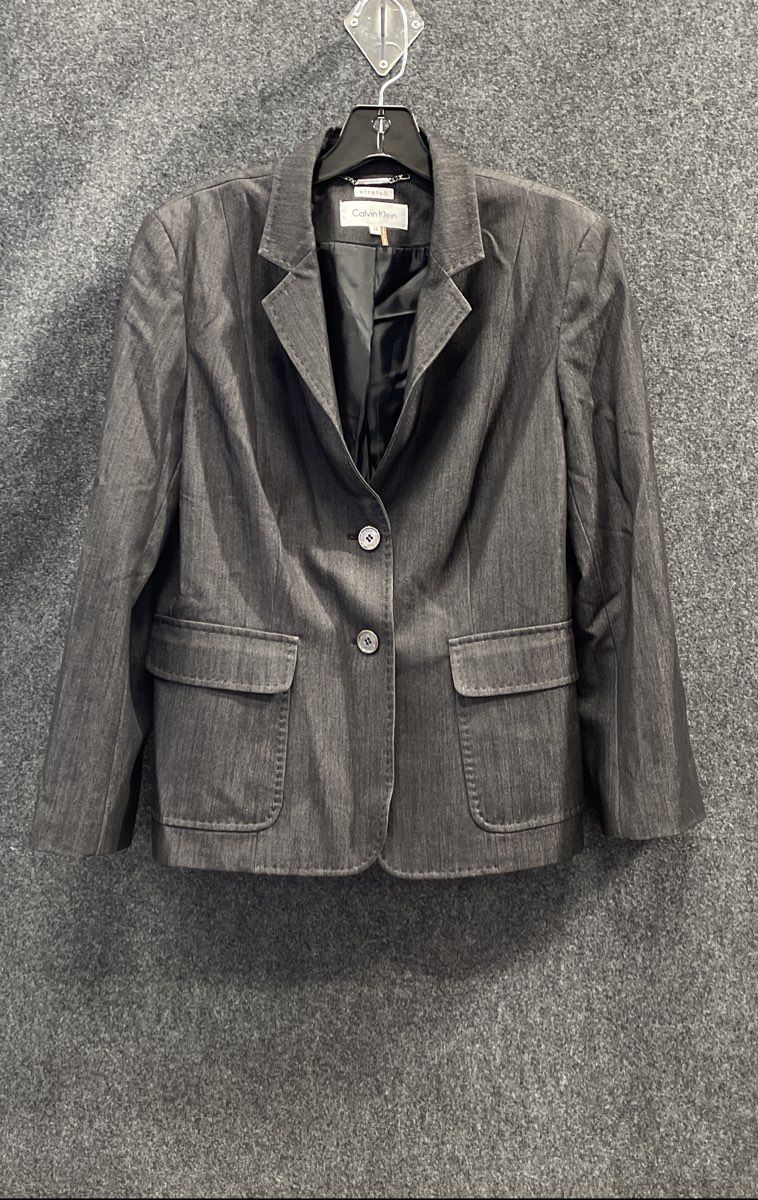 Calvin Klein Women's Gray Two Button Stretch Blazer Suit Jacket Sz 14