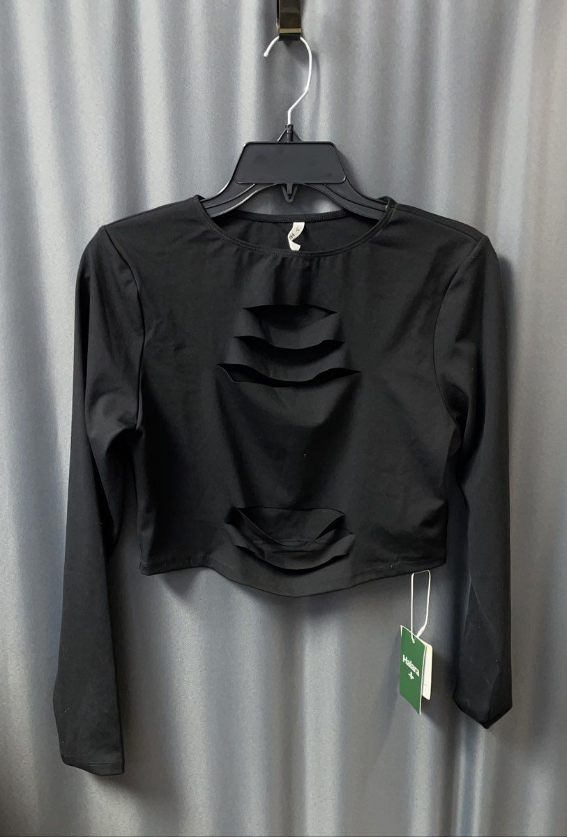 Halara Women's Black Long Sleeve Cutout Crop Top Size L NWT