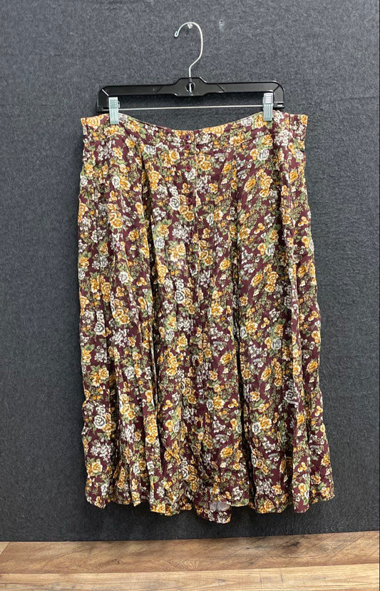 Vintage 90s Kathryn Deene Women's Burgundy Floral Button Rayon Skirt Sz 18/20