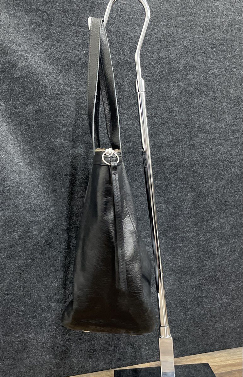 Fossil Black Leather Large Tote Shoulder Bag Silver Hardware