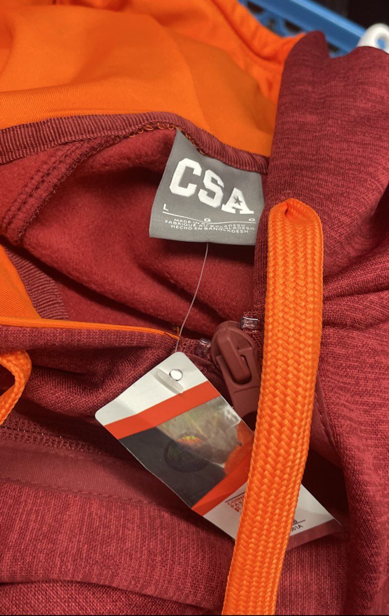CSA Men's Virginia Tech Hokies Maroon Orange Full Zip Hoodie NWT Size L