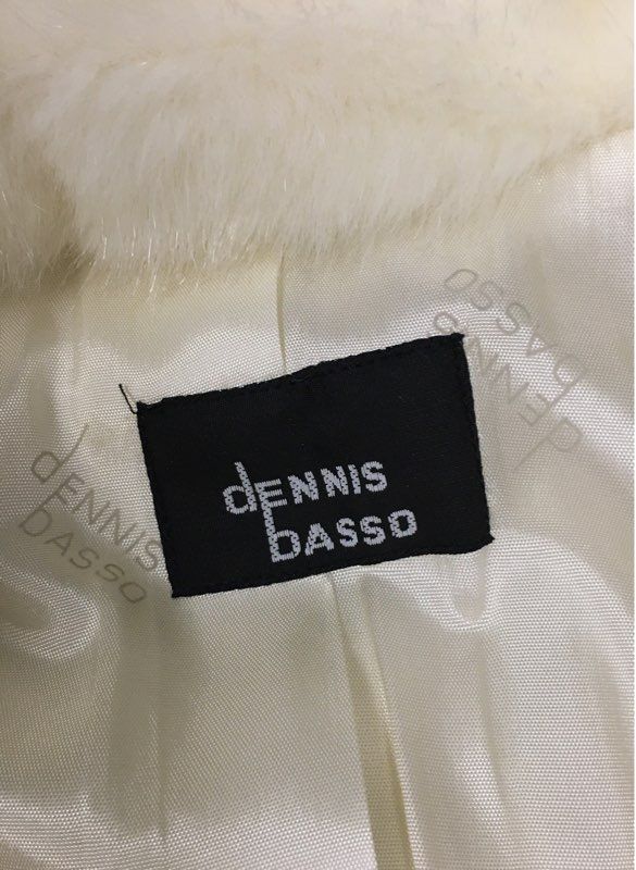 Vintage Dennis Basso Women's Cream Faux Fur Zip Up Coat Brown Collar Sz M