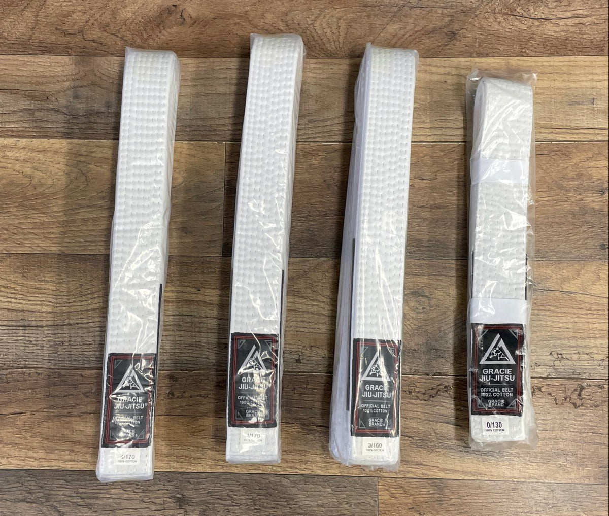 Gracie Jiu-Jitsu White Belt Lot 4 Belts Sizes 0 1 3 4 100% Cotton New