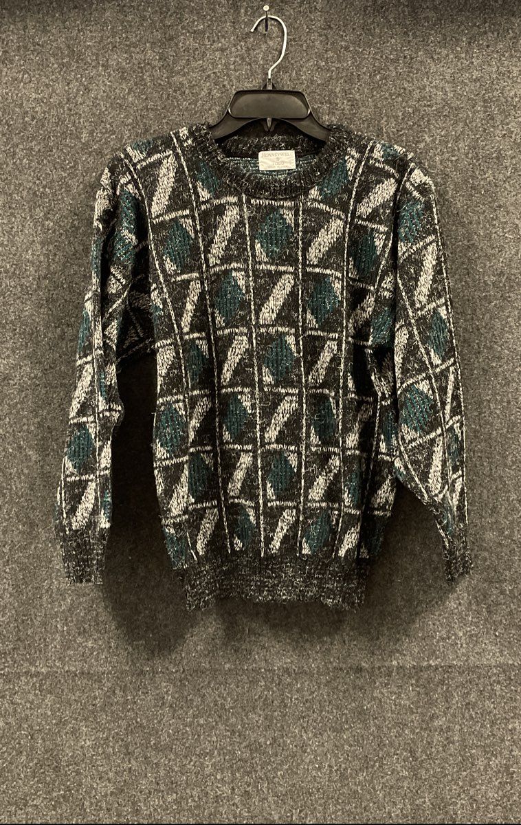 Vintage 90s Honneywell & Todd Men's Teal Geometric Knit Sweater USA Made Sz S