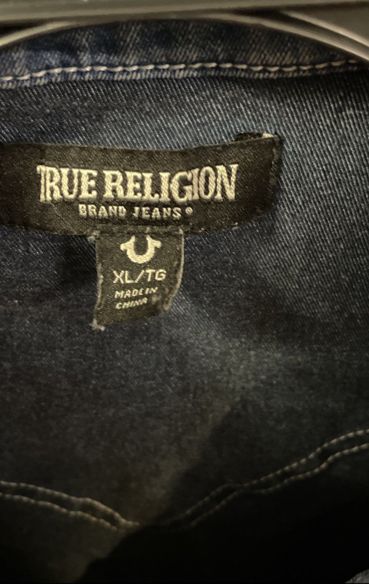 True Religion Women's Blue Western Pearl Snap Denim Shirt Jacket XL