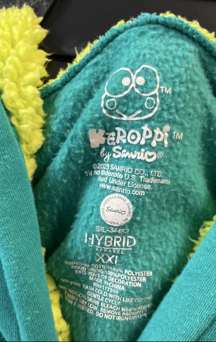Sanrio Keroppi Women's Teal Hoodie Graphic Pullover Sherpa Lined Hood Sz XXL